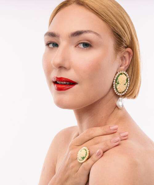 Σκουλαρίκια Cameo Emerald πράσινο